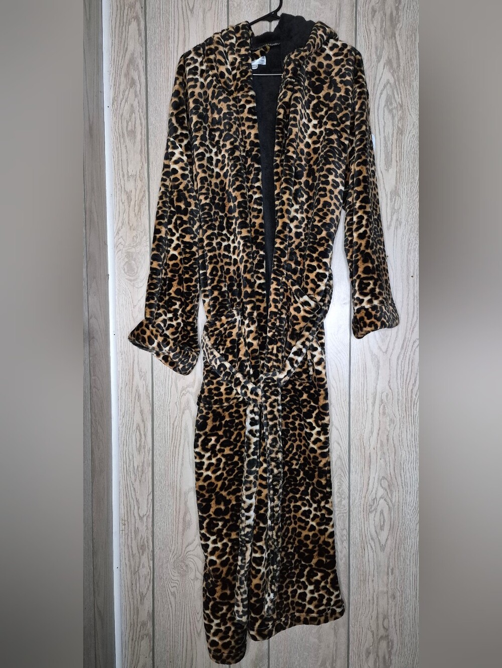 Alexander Del Rossa Plush Hooded Leopard Bathrobe Sz 1X/2X Plus Size